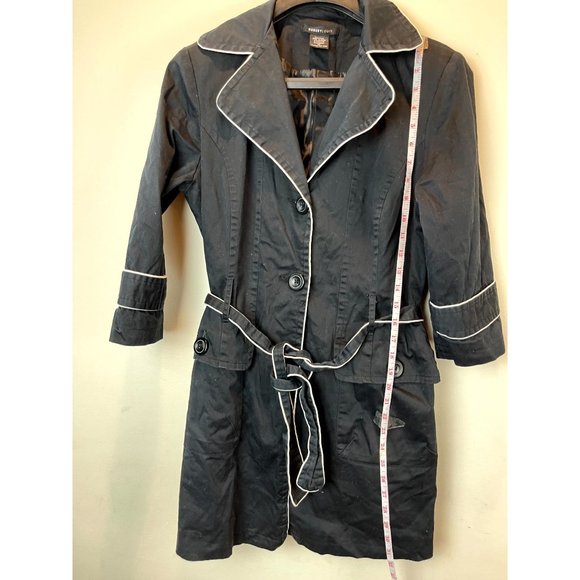 Robert Louis Women's Trench Coat Tie Waist Slim Split Long Sleeves Blue Size M - Picture 5 of 6